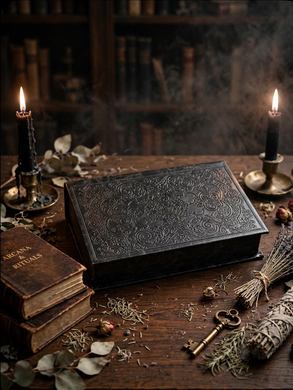 Black Embossed Hollow Book Box | Gothic Décor